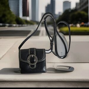 Brighton Women's Black Leather Adjustable Strap Mini Crossbody Wallet Vintage